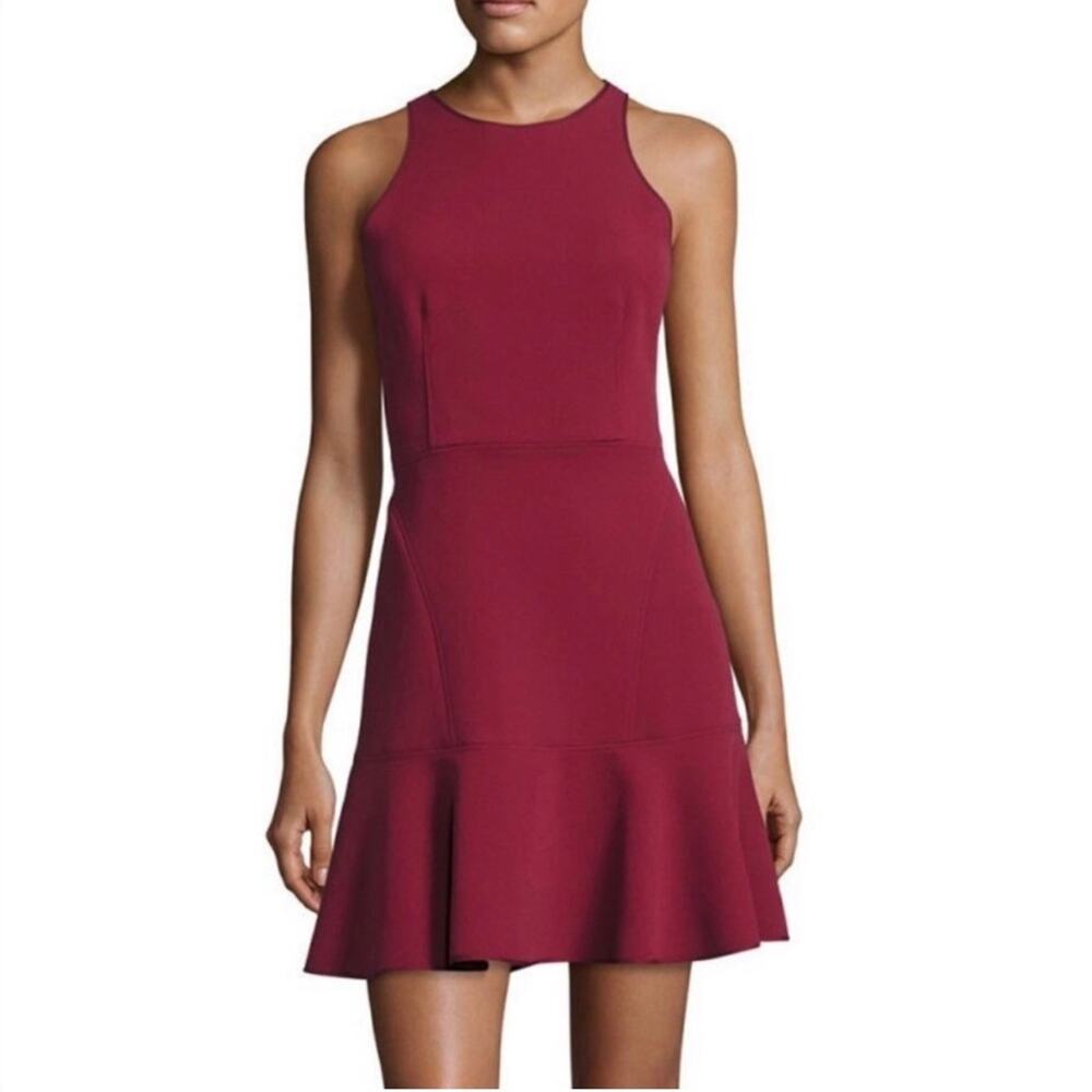 Theory Felicitna Fit & Flare Sleeveless Mini Red Flounce Hem Workwear Cocktail 6